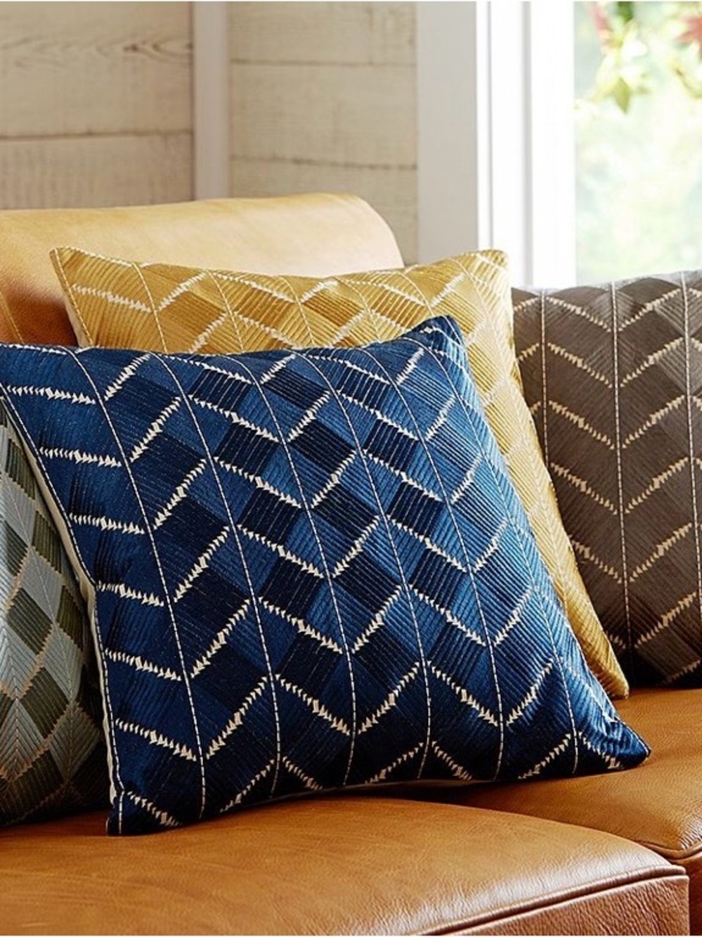 Phulkari Embroidered Chevron Pillow Cover blue embroidered - Picture 1 of 4
